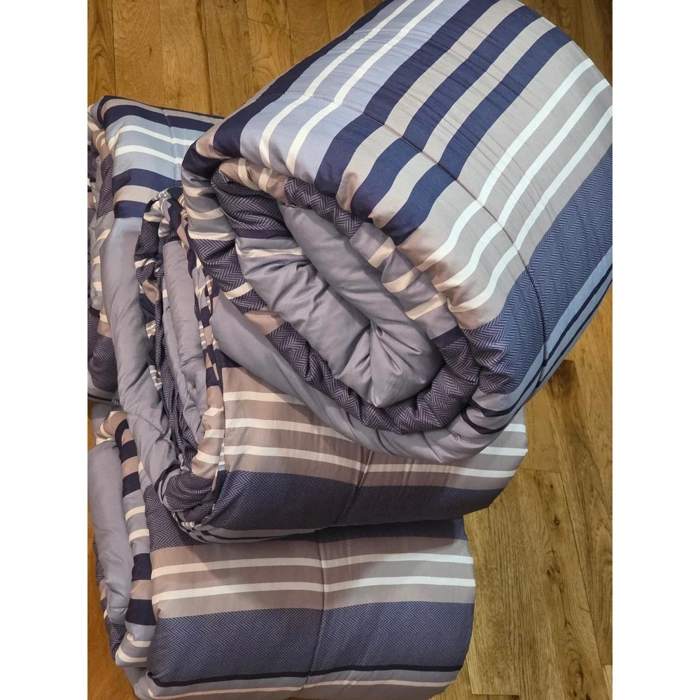 Blue‎ Gray Striped Reversible Quilted Comforter Twin XL Nautical Bedding